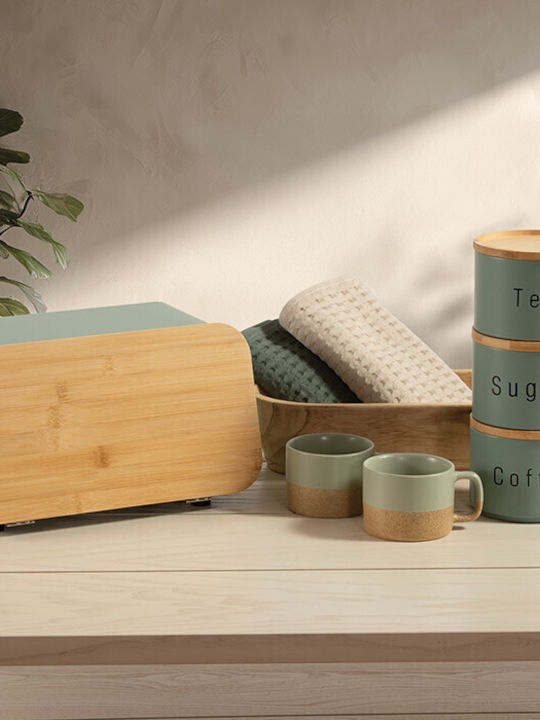Nef-Nef Homeware Bread Basket with Lid Metallic Green 34.5x19x17cm
