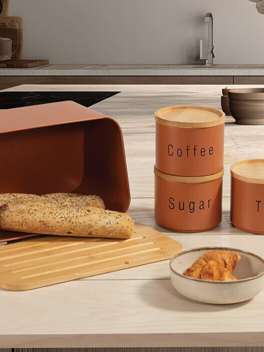 Nef-Nef Homeware Καλάθι Ψωμιού με Καπάκι Μεταλλικό Πορτοκαλί 34.5x19x17cm