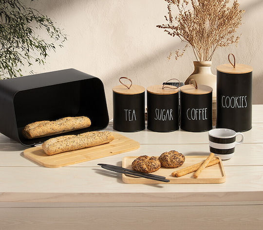 Nef-Nef Homeware Кошница за хляб с капак Метал Черно 34.5x19x17см