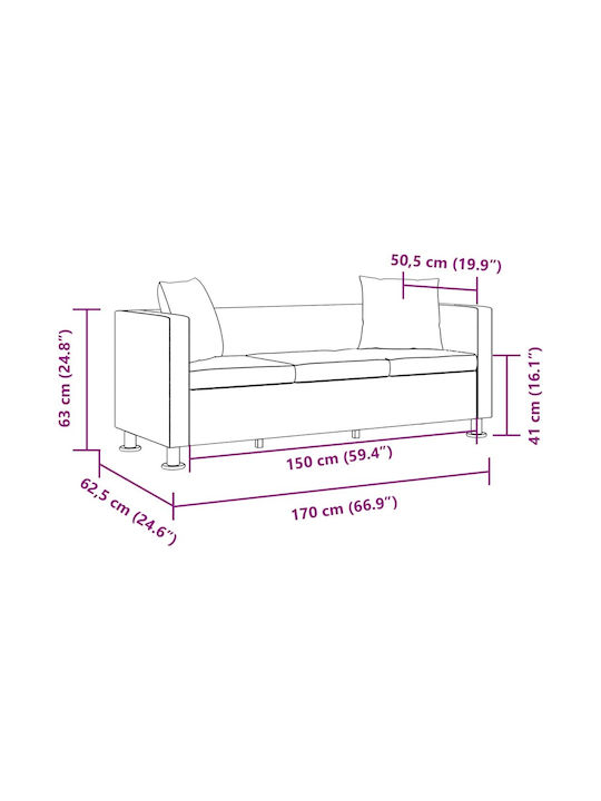 Three-Seater Couch Artificial Leather White 170x62.5x63 cm 242211