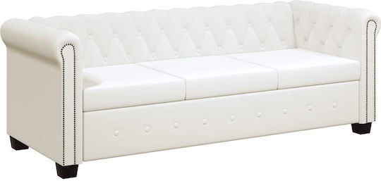 Chesterfield Dreisitzer Sofa Aus Künstliches Leder Weiß 200.5x76x70cm