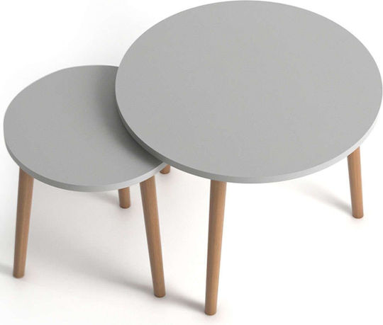 Rundes Zentral Kaffeetisch Roma Holz Weiß 2Stücke M60xL60xH46cm