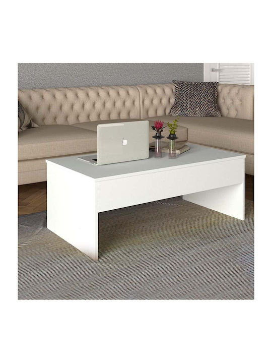 Rectangular Central Coffee Table Devon Wooden with Lifting Mechanism White M110xW60xH44.8cm