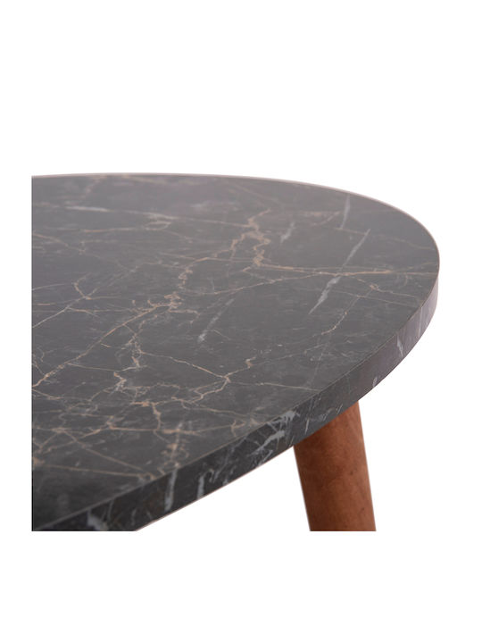 Oval Central Coffee Table Vital Wooden Black Marble-Walnut W90xD50xH42cm