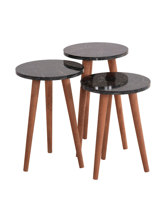 Oval Central Coffee Table Vital Wooden Black Marble-Walnut W90xD50xH42cm