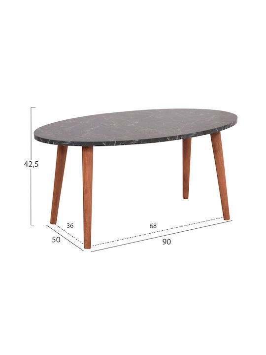 Oval Central Coffee Table Vital Wooden Black Marble-Walnut W90xD50xH42cm