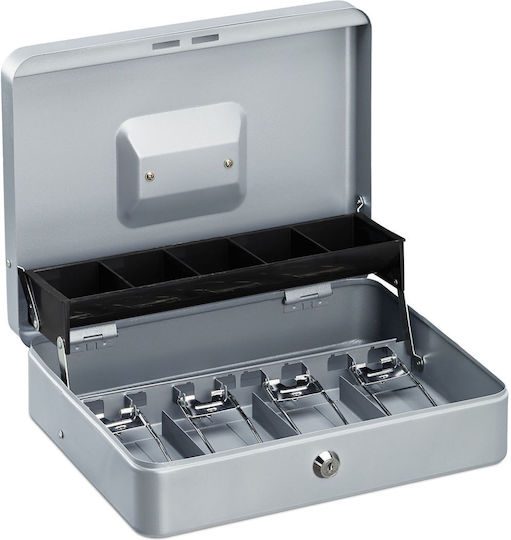 Relaxdays Cash Box Banknotes Coins Silver 8.5 X 30.5 X 24.5 Cm