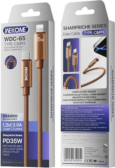 WK Wdc-65 Braided USB-C to Lightning Cable 35W Καφέ 1.2m