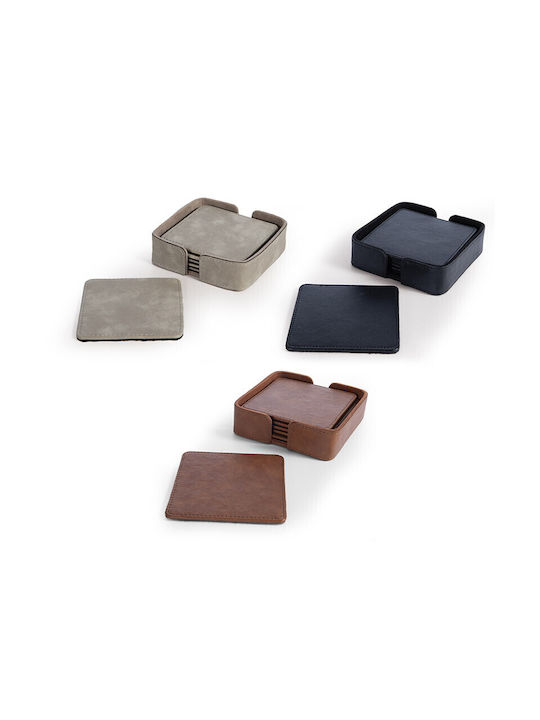 Nef-Nef Homeware Suporturi pentru pahare Piele ecologică Gri 10x10cm 6buc