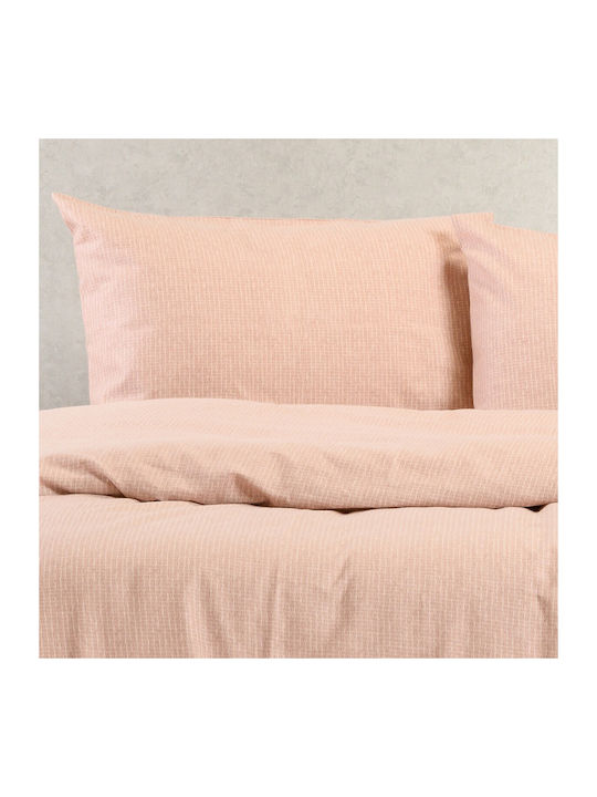 Melinen Melinen Bed Sheet Set with 2 Pillowcases Super-Double with Rubber Hugger 160x200+30cm Pink (3pcs)