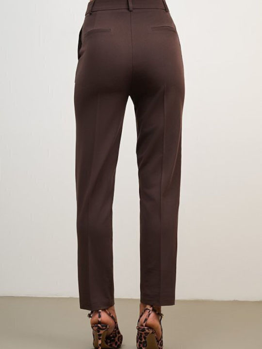 Damen Hoch tailliert Stoff Hose in Schlanker Passform Brown
