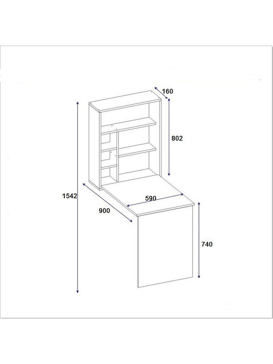 Desk Sedir Wooden with Bookshelf Beige 154.2x59x59cm