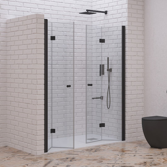 Karag S7 DP Duschwand für Dusche mit Aufklappbar Tür 170x200cm Klarglas Nero