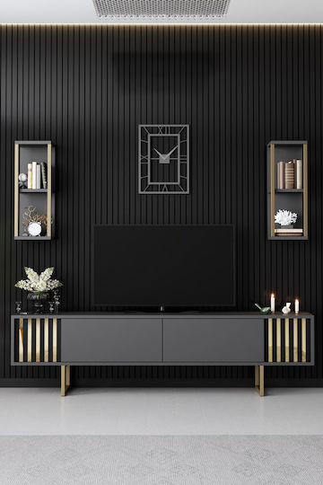 Wohnzimmer TV-Einheit Goldline Charcoal - Gold L180xB30xH48cm