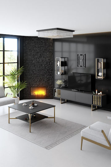 Wohnzimmer TV-Einheit Goldline Charcoal - Gold L180xB30xH48cm