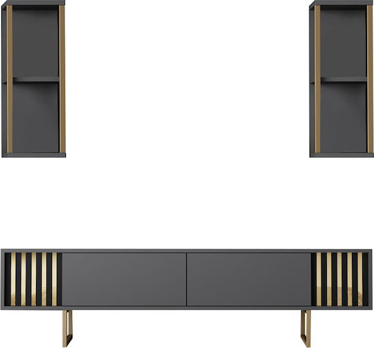 Wohnzimmer TV-Einheit Goldline Charcoal - Gold L180xB30xH48cm