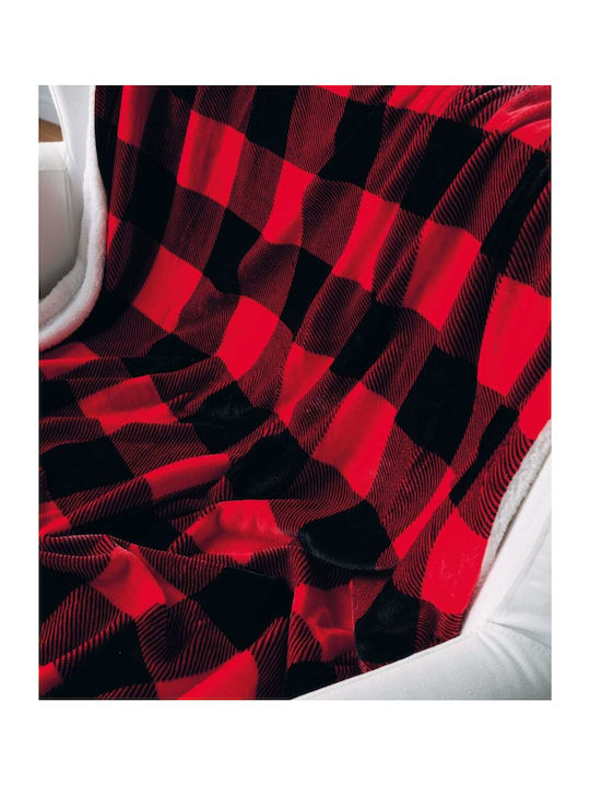 Kentia Lumber Κουβέρτα Γούνινη Καναπέ 130x170εκ. Red-black