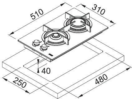 Franke Crystal Plus FHCR 302 2G HE BK C Domino Εστία Υγραερίου Αυτόνομη 31x51εκ.
