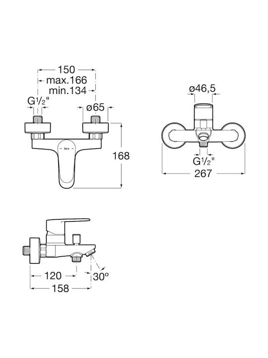 Roca Mixing Bathtub Faucet Complete Silver