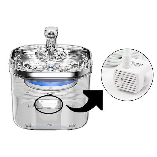 Glee Automatic Неръждаема Стомана Поилка Фонтан за Куче и Котка 2л в Прозрачен Цвят