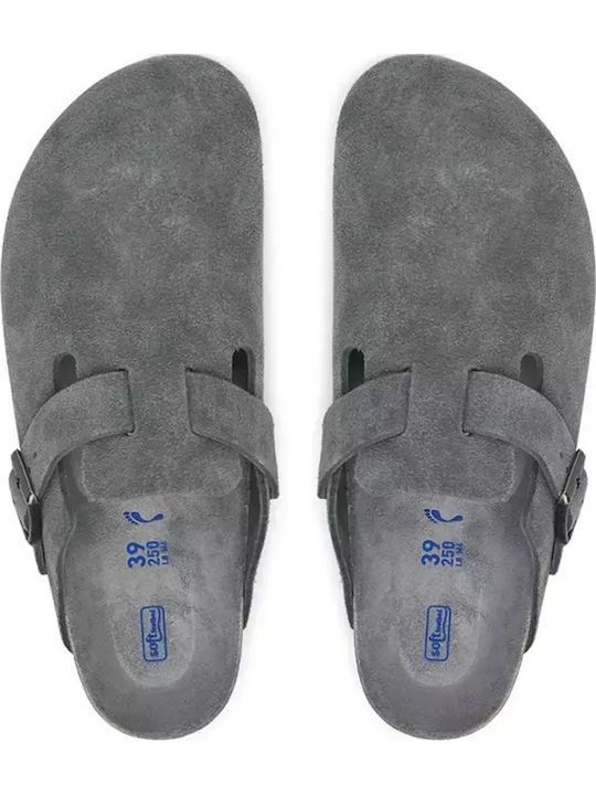 Boston Soft Footbed Suede Leather Winter Women's Slippers Gray Narrow Fit