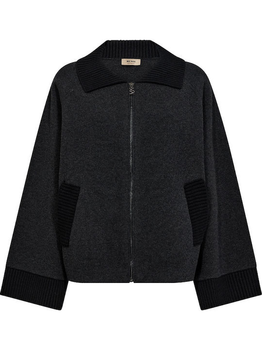 Gestrickte Damen Strickjacke mit Reissverschluss Grau