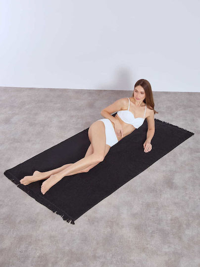 Celestino Beach Towel Cotton Black with Fringes