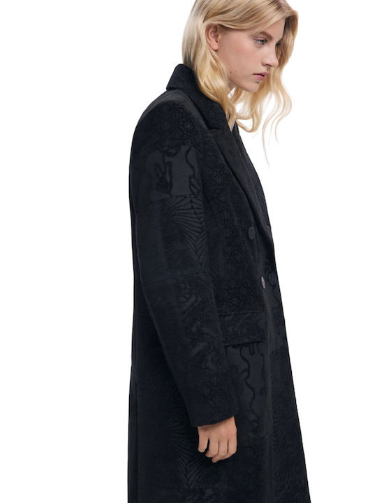 Women's Black Coat with Buttons