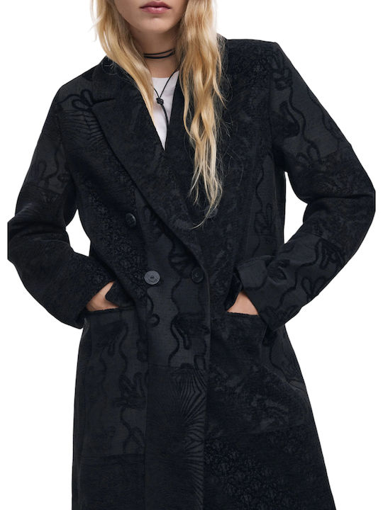 Women's Black Coat with Buttons