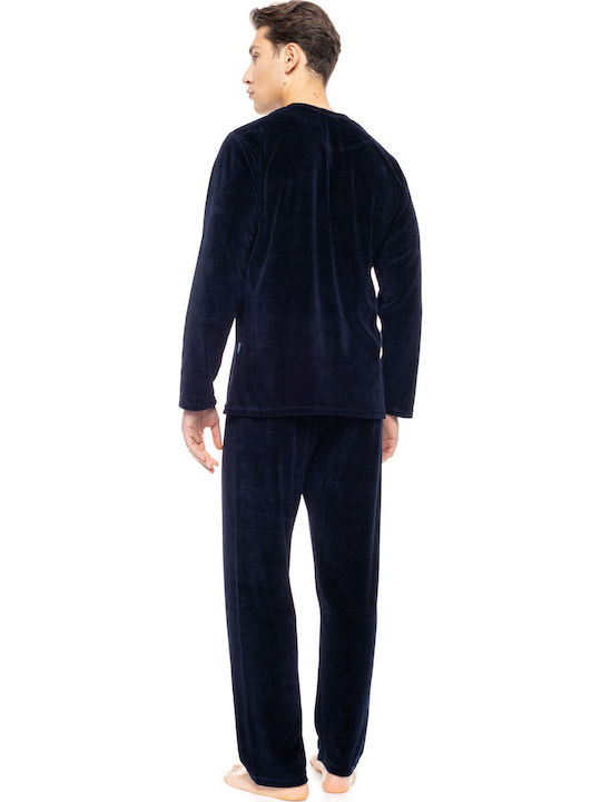 Ulisse Winter Herrenpyjama Baumwollene Yacht Blau