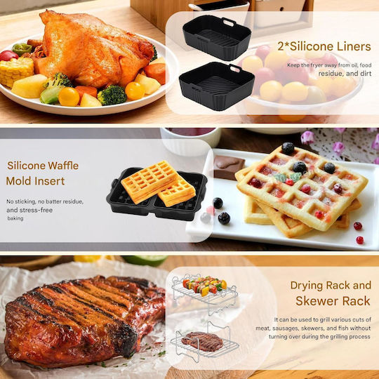 Set 23 Accesorii Philips Airfryer Dual Basket 3000/5000 Tavă Din Silicon Pentru Prăjitor Cu Aer Forme Pentru Prăjituri 2 Suporturi Formă Pentru Vafe Suport Pentru Pâine Clești