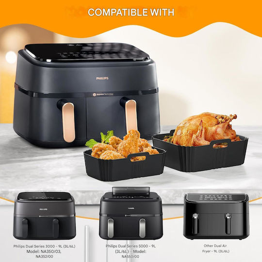 Set 23 Accesorii Philips Airfryer Dual Basket 3000/5000 Tavă Din Silicon Pentru Prăjitor Cu Aer Forme Pentru Prăjituri 2 Suporturi Formă Pentru Vafe Suport Pentru Pâine Clești