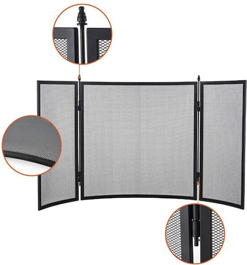 Home & Camp HCFT2908 Metallic Fireplace Screen with 3 Panels 100x50cm Black