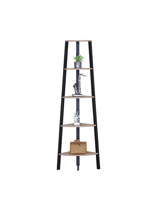 Corner Bookcase Pendryn Oak/Black 53.4x37.8x160.3cm