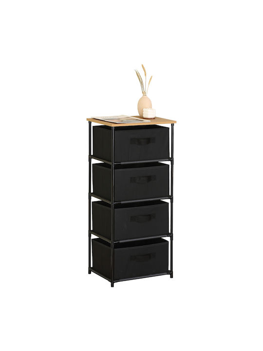 Mifune Wooden & Metallic Chest of Drawers with 4 Drawers Black/oak with Fabric Coating 40x30x89cm