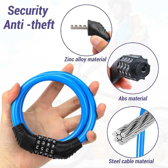 Bicycle Cable Lock Combination 10.5x700mm Blue