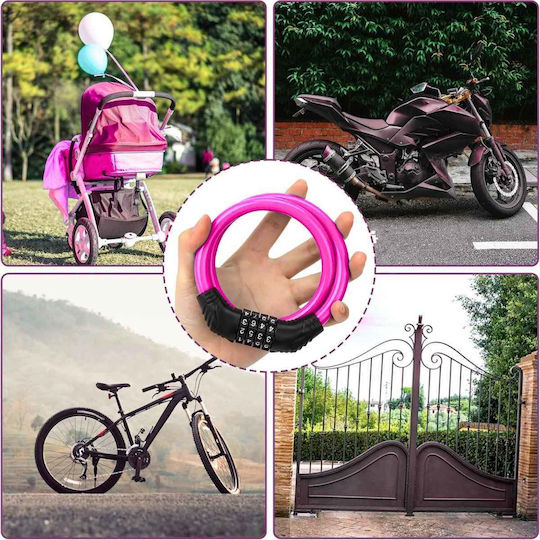 Bicycle Cable Lock Combination 10.5x700mm Pink