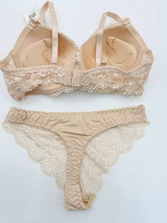 Lunna Dantelat Set de Lenjerie Sutien cu Șir de caractere Beige