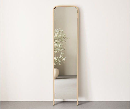 Umbra Bellwood Leaning Oglindă De Podea Arcuită Cu Cadru Din Lemn Bej 154x39cm