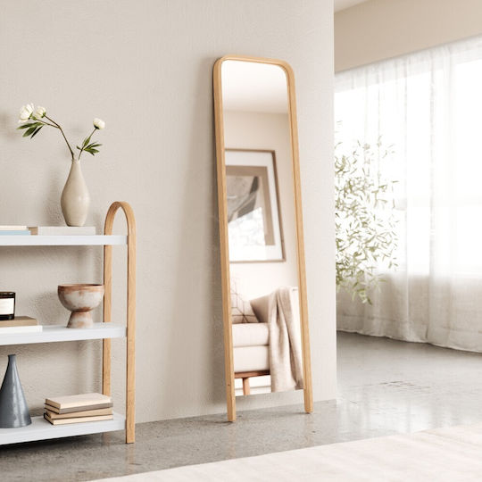 Umbra Bellwood Leaning Oglindă De Podea Arcuită Cu Cadru Din Lemn Bej 154x39cm