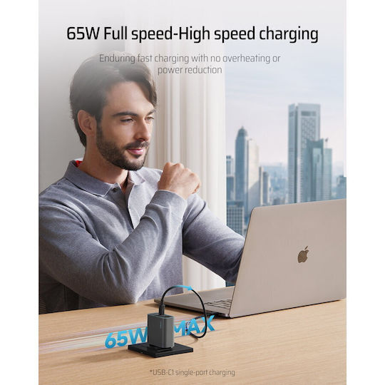 Cuktech Φορτιστής Χωρίς Καλώδιο GaN με Θύρα USB-A και 2 Θύρες USB-C 65W Μαύρος (2C1A)