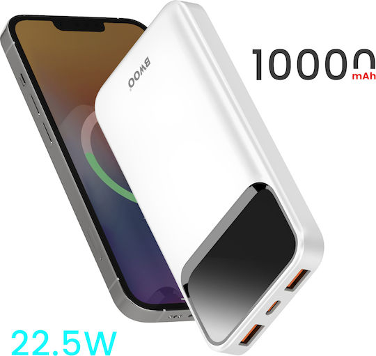 BWOO Ultra Thin Power Bank 10000mAh 22.5W με 2 Θύρες USB-A και Θύρα USB-C Power Delivery / Quick Charge 3.0 Λευκό
