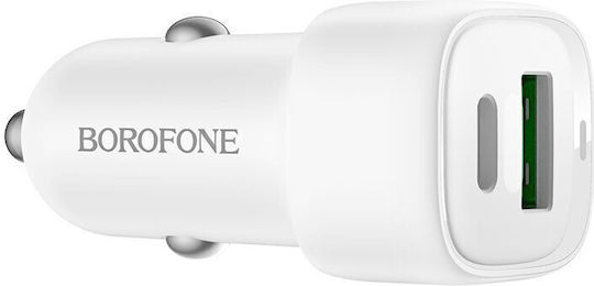Borofone Auto-Ladegerät 18W Schnellladung mit Anschlüssen: 1xUSB 1xType-C Weiß Farbe