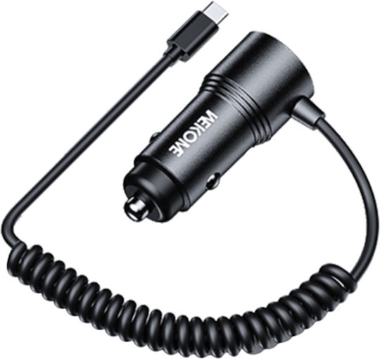 WK Auto-Ladegerät 66W Schnellladung mit Anschlüssen: 1xUSB 1xType-C mit Kabel Typ-C,TC-TC Schwarz Farbe