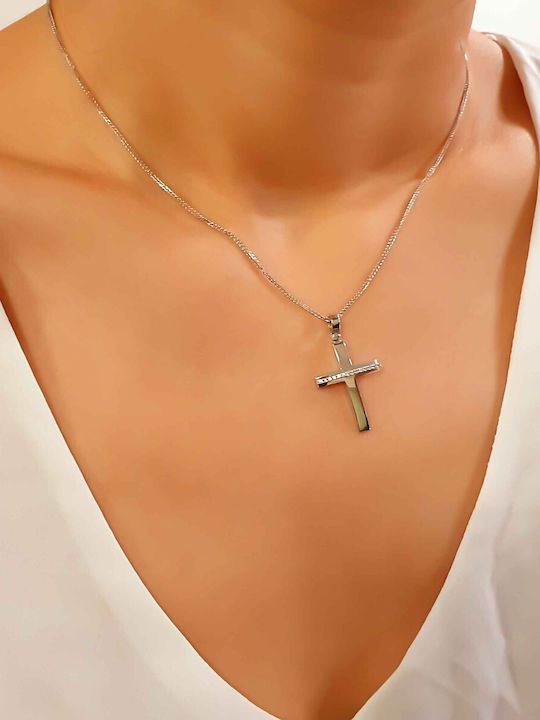 Damen Weißgold Kreuz 14K mit Kette