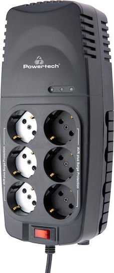Powertech PT-1496 Compact Σταθεροποιητής Τάσης 2000VA με 6 Πρίζες Ρεύματος