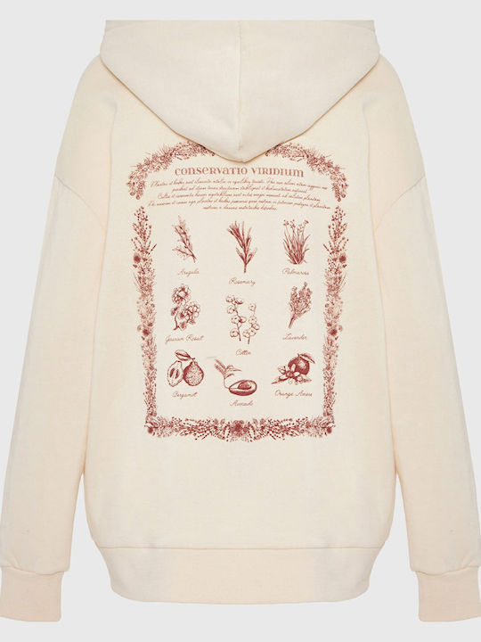 Long Women's Sweatshirt Hooded Beige