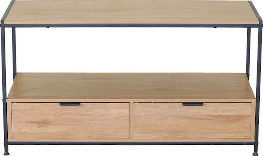 Rectangular Central Coffee Table Wexley Wooden with Drawers Oak/Black L100xW40xH50cm