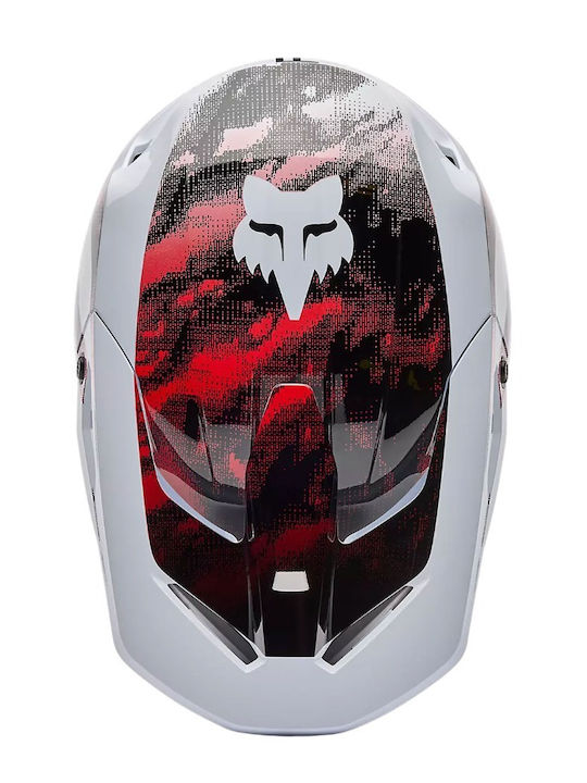 Fox V1 Kairos White/Fluorescent Red Motorradhelm Motocross DOT / ECE 22.06