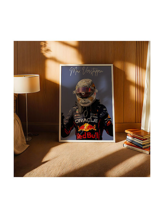 Poster Formula1 Max Verstappen F058 21cm X 30cm Κάδρο Φυσικό Ξύλου Μπεζ